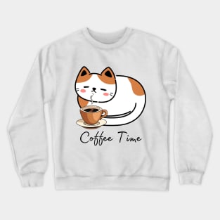 Coffee Time Cute Calico Kitty Crewneck Sweatshirt